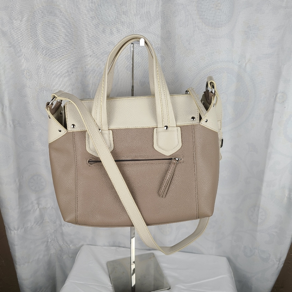 Perlina Emma Leather Satchel ivory/taupe GUC